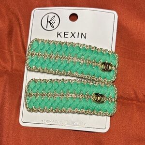 Green and Gold Hair Clips